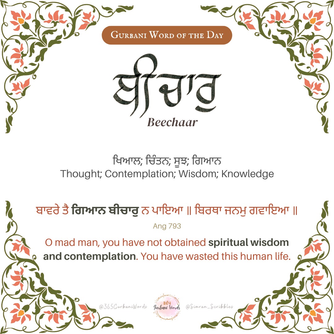 ਬੀਚਾਰੁ — card from the original 365 Gurbani Words series