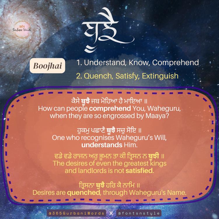 ਬੂਝੈ — card from the original 365 Gurbani Words series