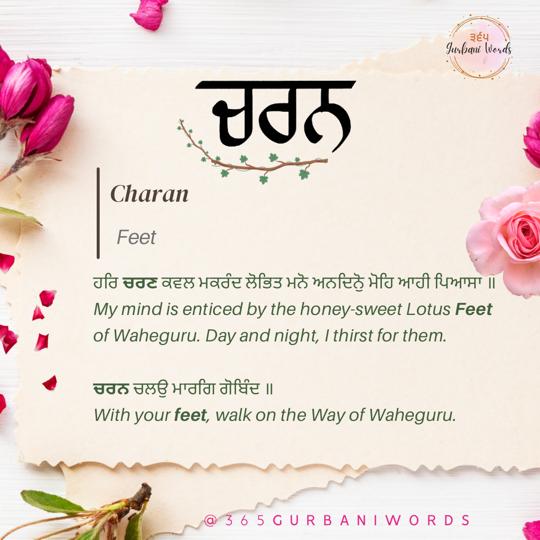 ਚਰਨ — card from the original 365 Gurbani Words series