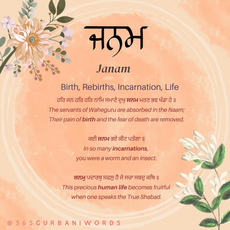 ਜਨਮ — card from the original 365 Gurbani Words series