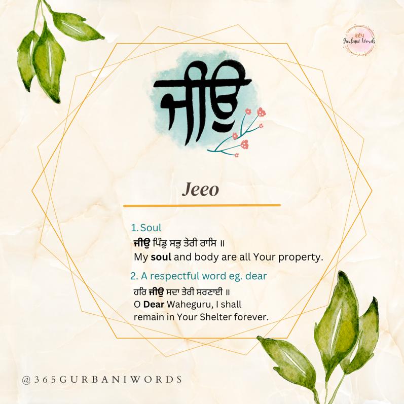 ਜੀਉ — card from the original 365 Gurbani Words series