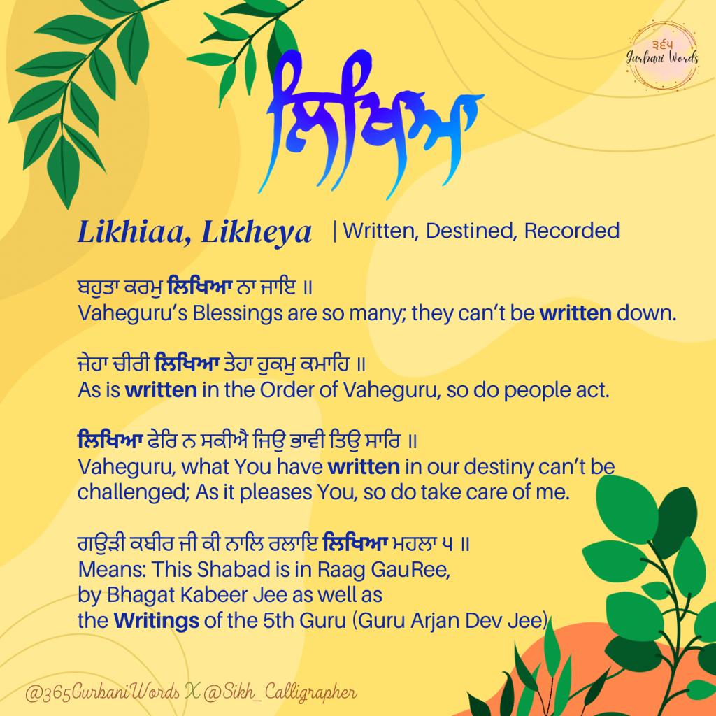 ਲਿਖਿਆ — card from the original 365 Gurbani Words series
