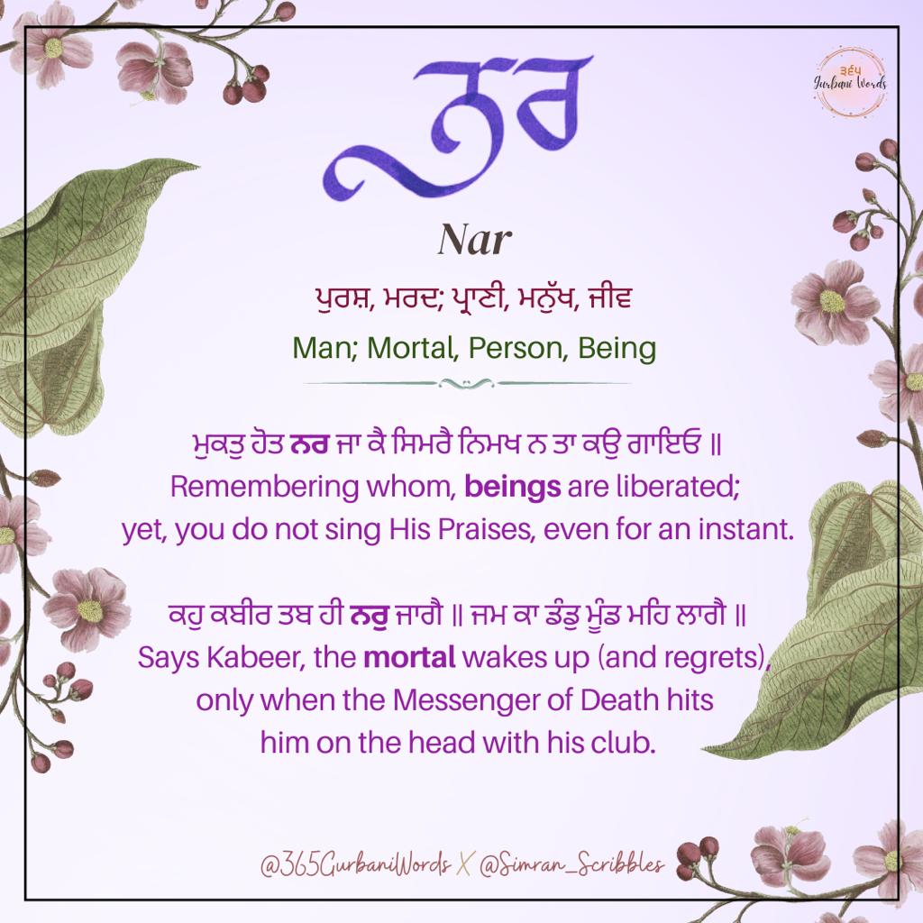 ਨਰ — card from the original 365 Gurbani Words series
