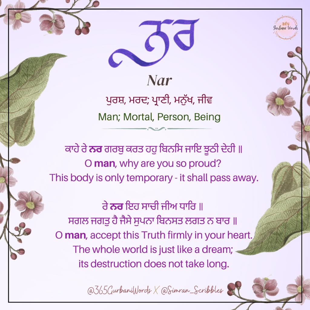 ਨਰ — card from the original 365 Gurbani Words series