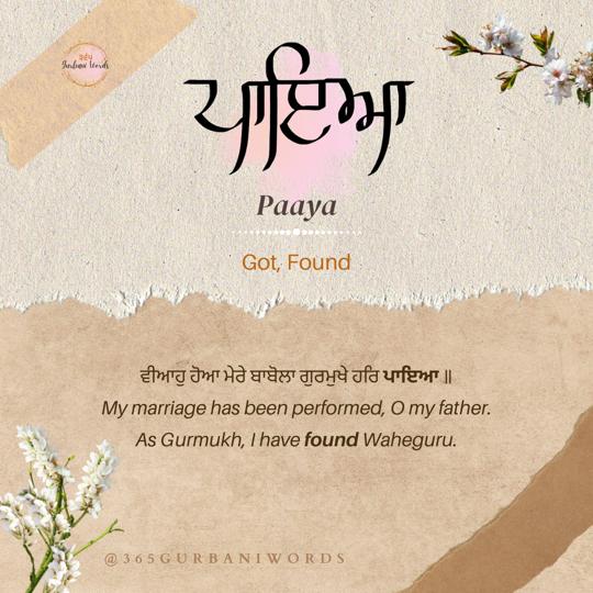 ਪਾਇਆ — card from the original 365 Gurbani Words series
