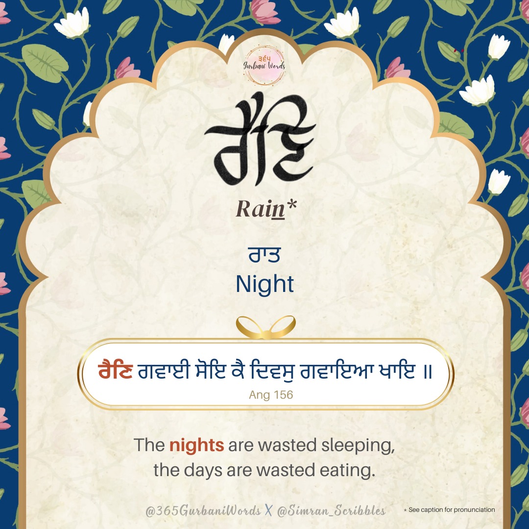 ਰੈਣਿ — card from the original 365 Gurbani Words series